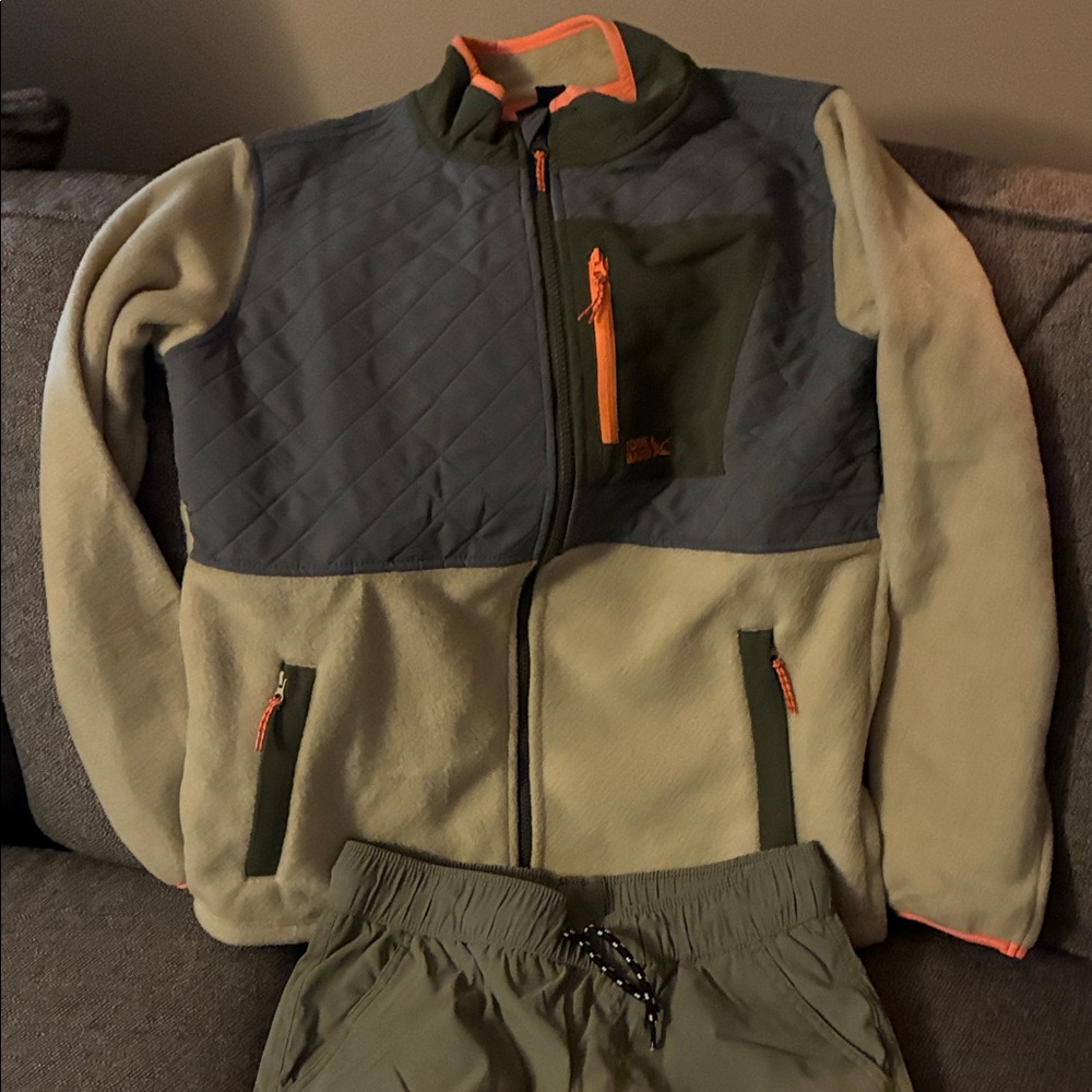 Eddie Bauer Kids Olive Quilted Jacket with Orange Trim